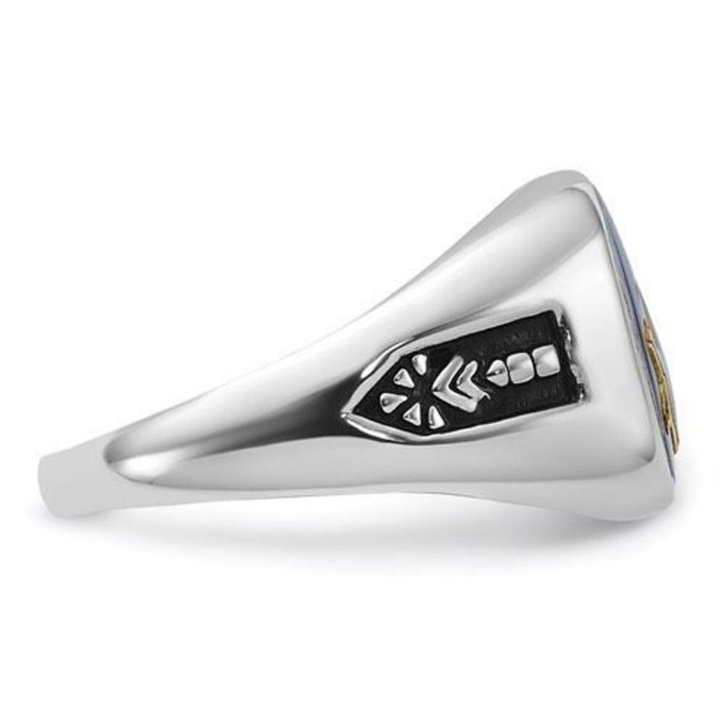 10k White Gold Men's Black Enamel and Imitation Blue Spinel Masonic Ring: