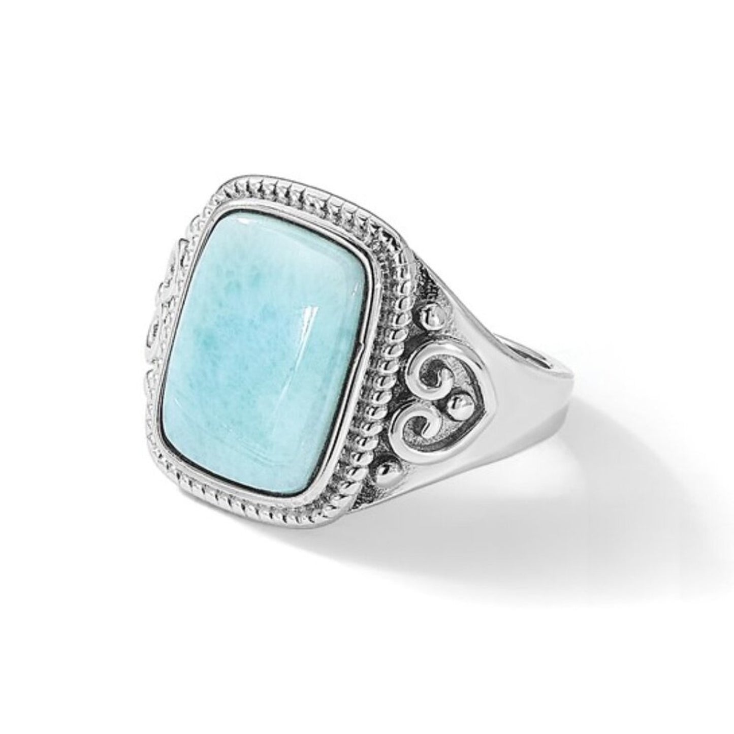 Sterling Silver Rhodium-Plated Oxidized Rectangular Larimar Ring – Filigree Desi