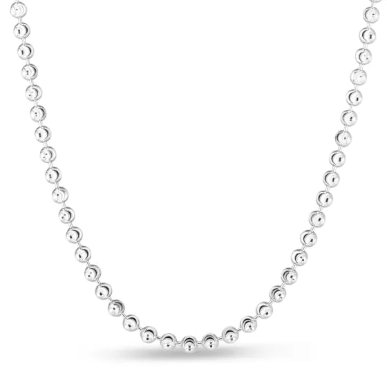 Sterling Silver 4mm Moon-cut Bead 18 inch Chain