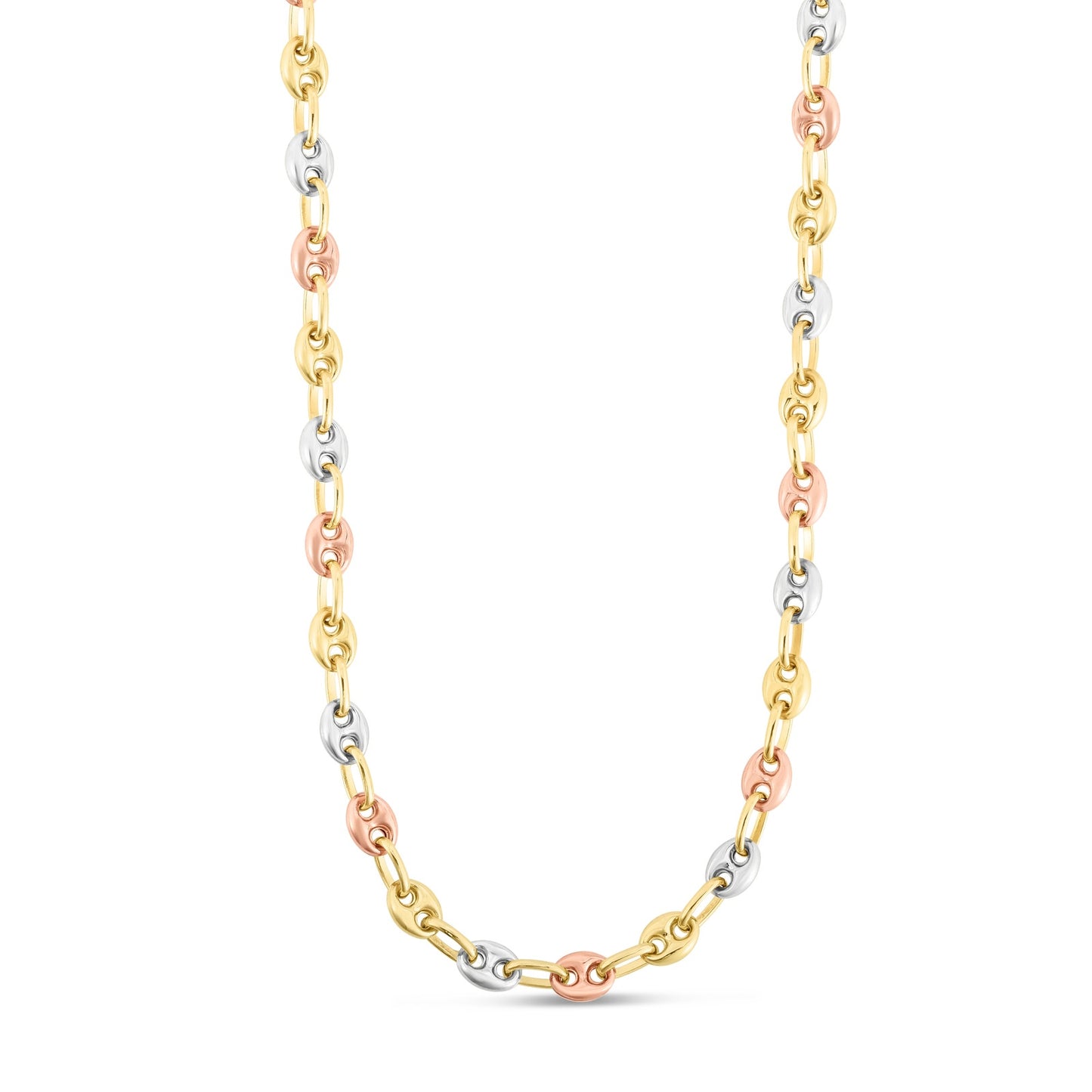 14K Tri-color Gold Puffed Mariner Link Chain: A Versatile and Sophisticated Accessory