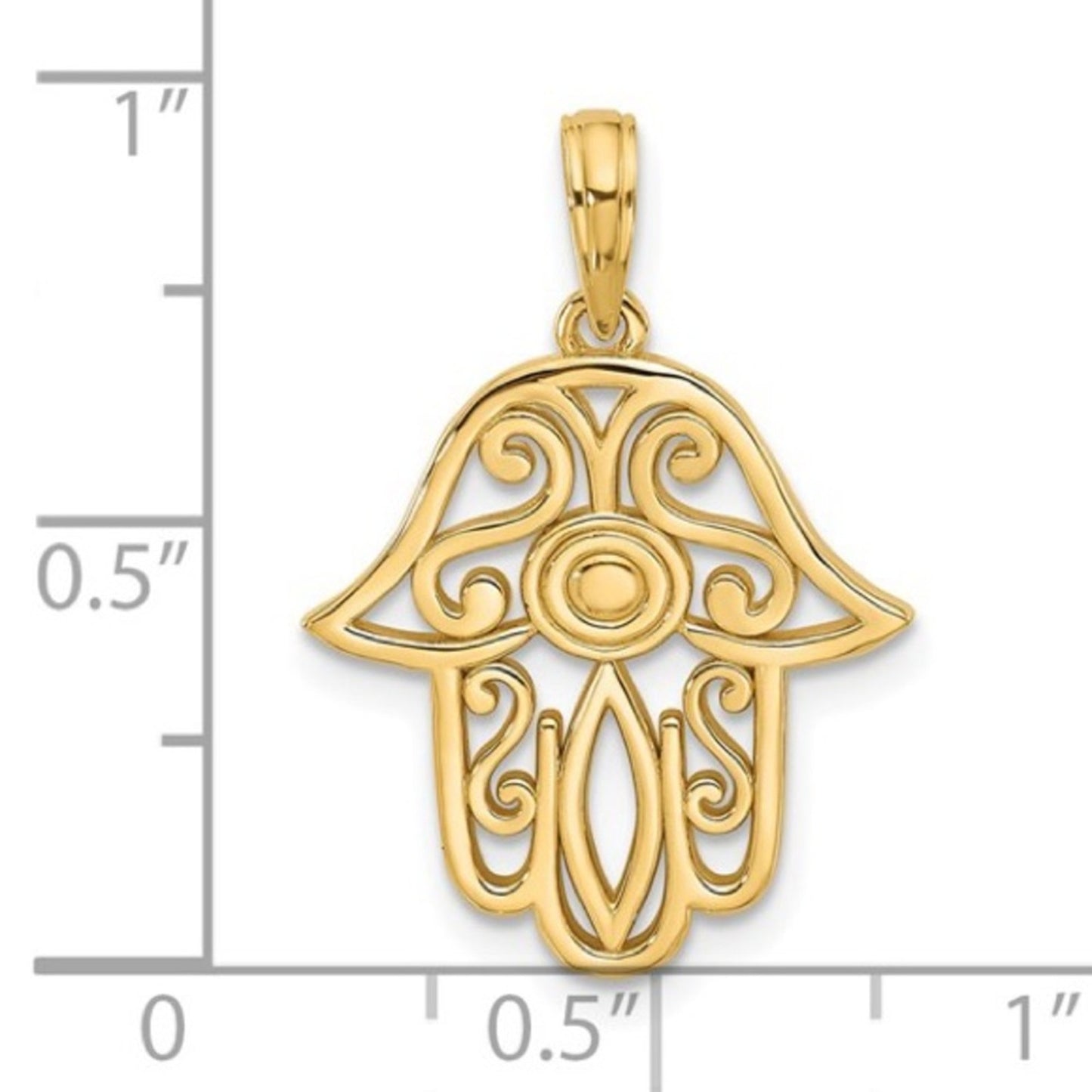 14k Yellow Gold Fancy Hamsa Charm Pendant – 25mm Detailed Protection Symbol
