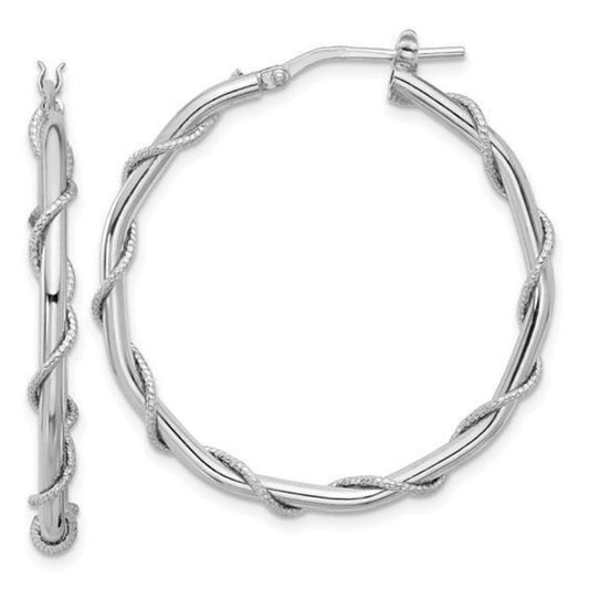 Leslie's Sterling Silver Polished/Textured/Twisted Hoop Earrings