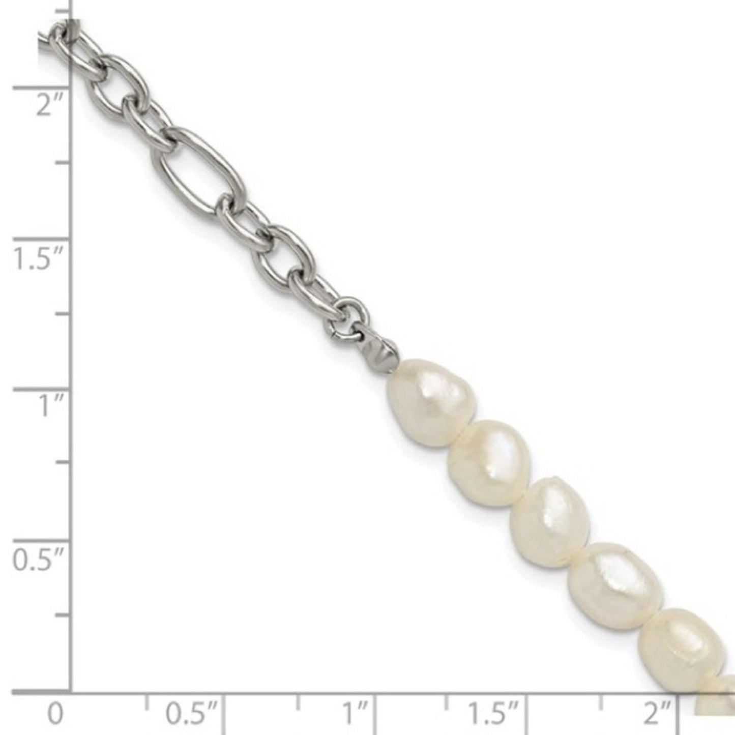 Chisel Stainless Steel Polished Half White Freshwater Cultured Pearl Bracelet