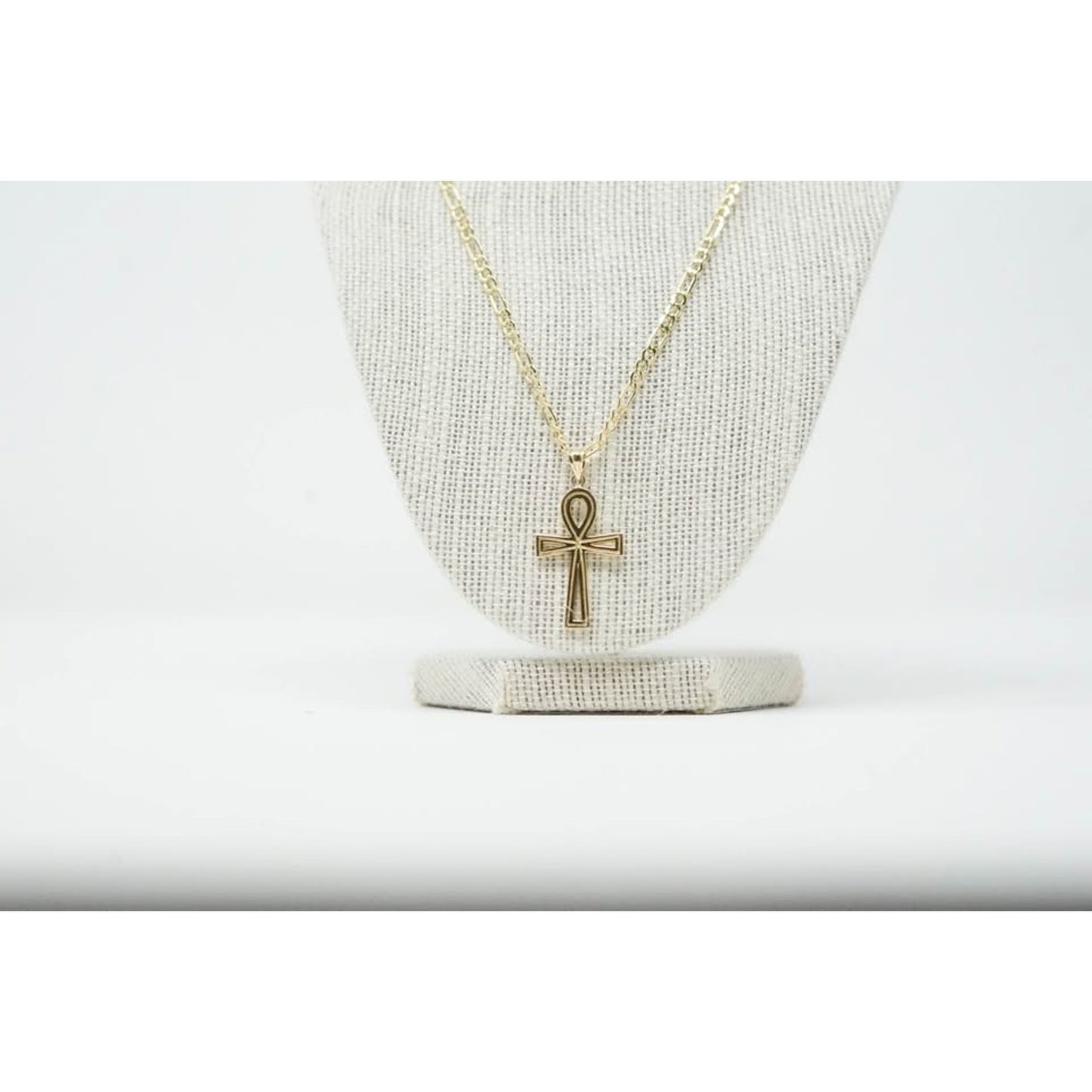 14k Gold Figaro Chain and Egyptian Cross