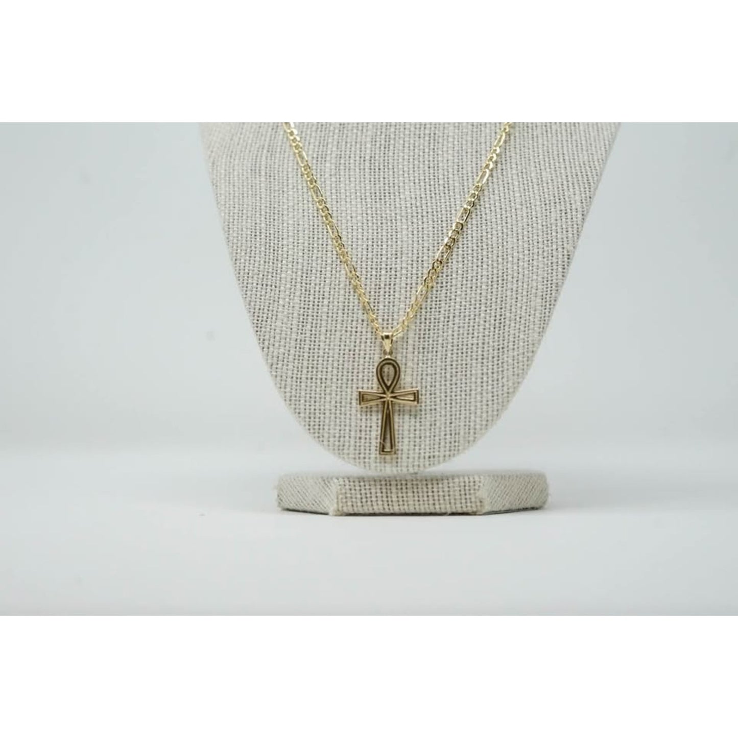 14k Gold Figaro Chain and Egyptian Cross