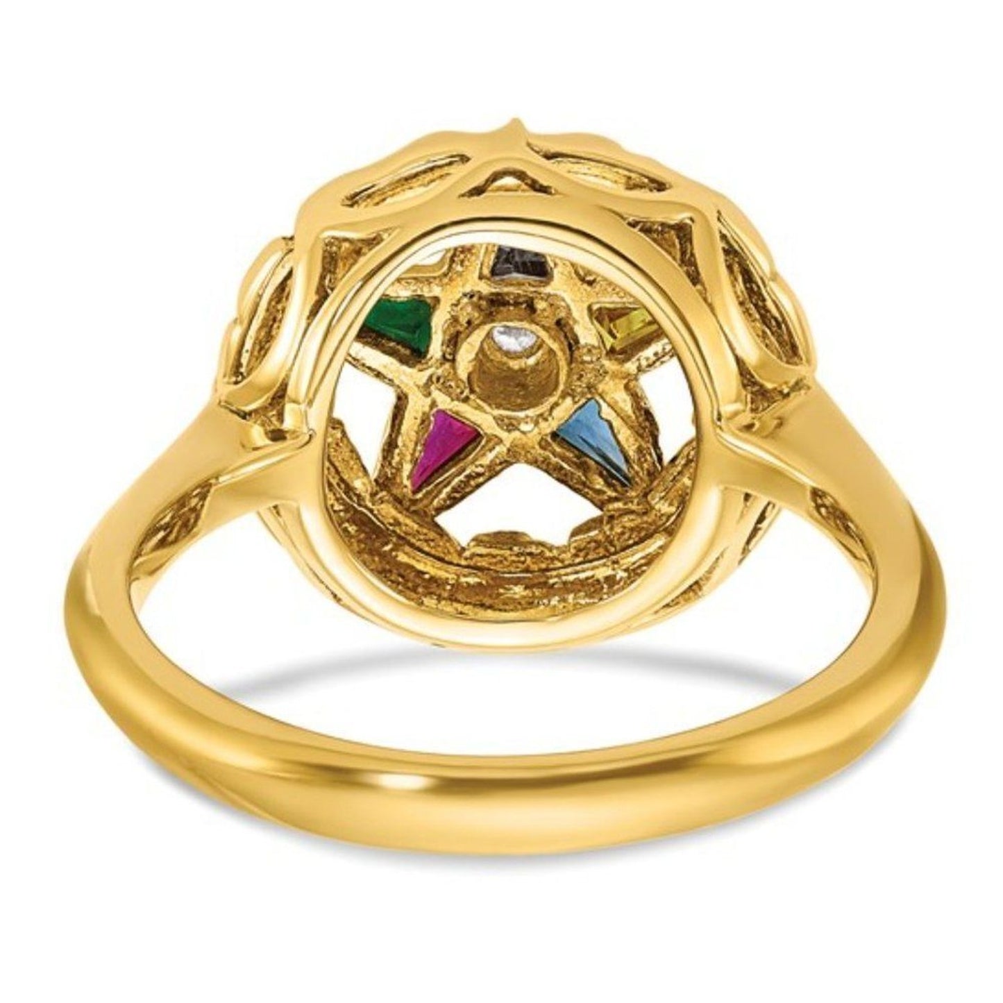 14k Gold Eastern Star Masonic Women's Ring with Multi-color CZ Stones and Diamon