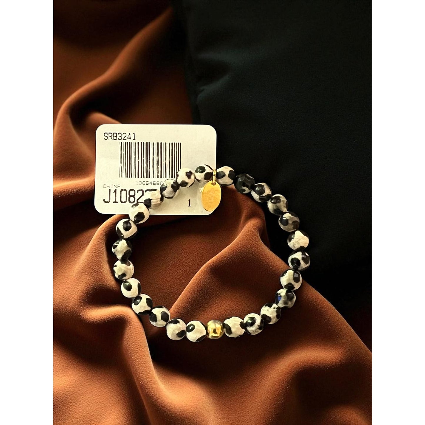 Chisel Stainless Steel Yellow IP-Plated Black Spot Agate Beaded Bracelet – 6.25” Stretch