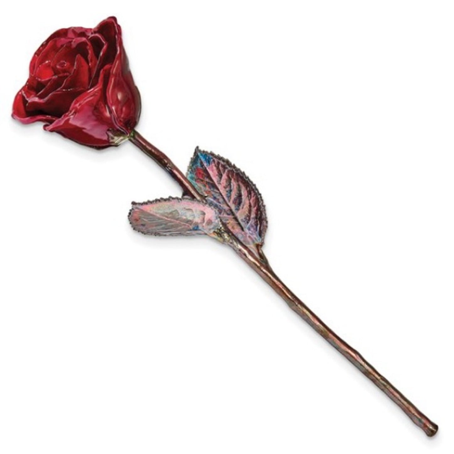 11" Burgundy Lacquer Dipped Real Rose with Genuine Copper Trim