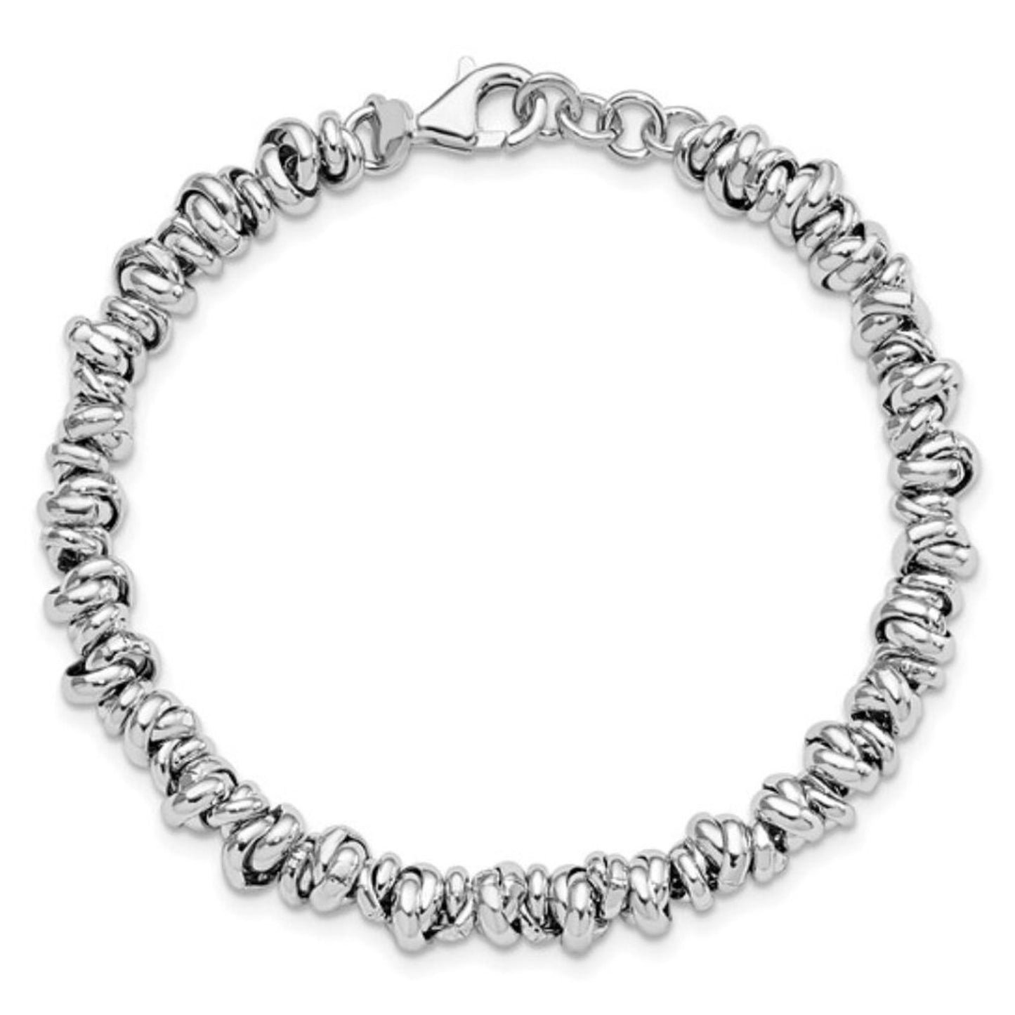 Sterling Silver Rhodium Love Knot Link Bracelet - 7.5” New