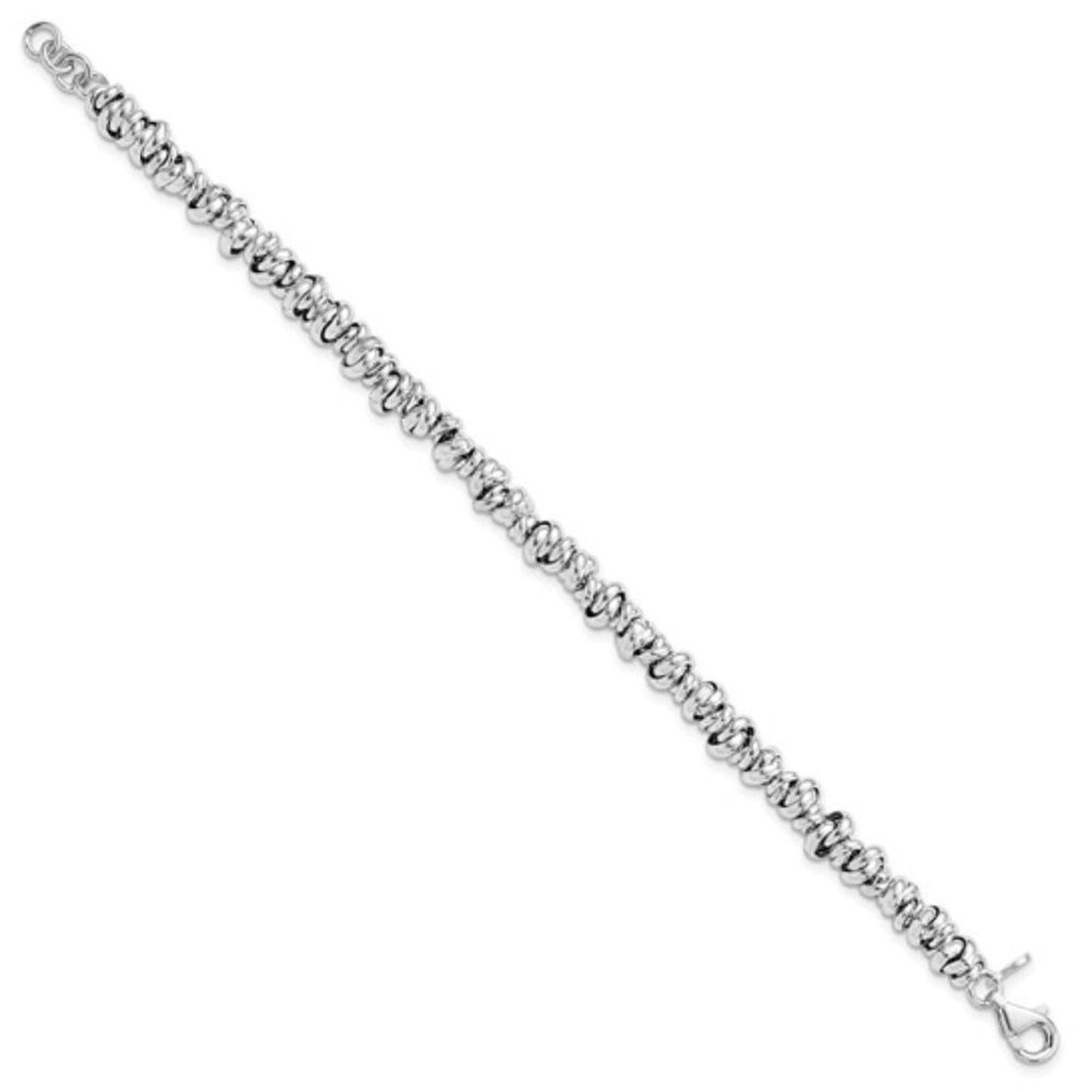 Sterling Silver Rhodium Love Knot Link Bracelet - 7.5” New
