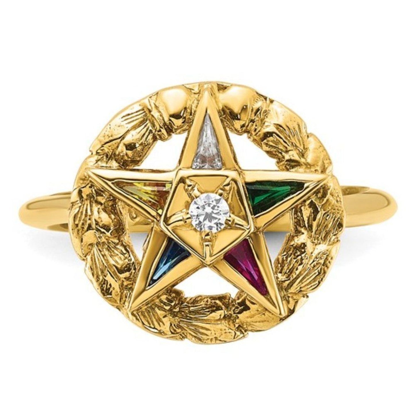 14k Gold Eastern Star Masonic Women's Ring with Multi-color CZ Stones and Diamon