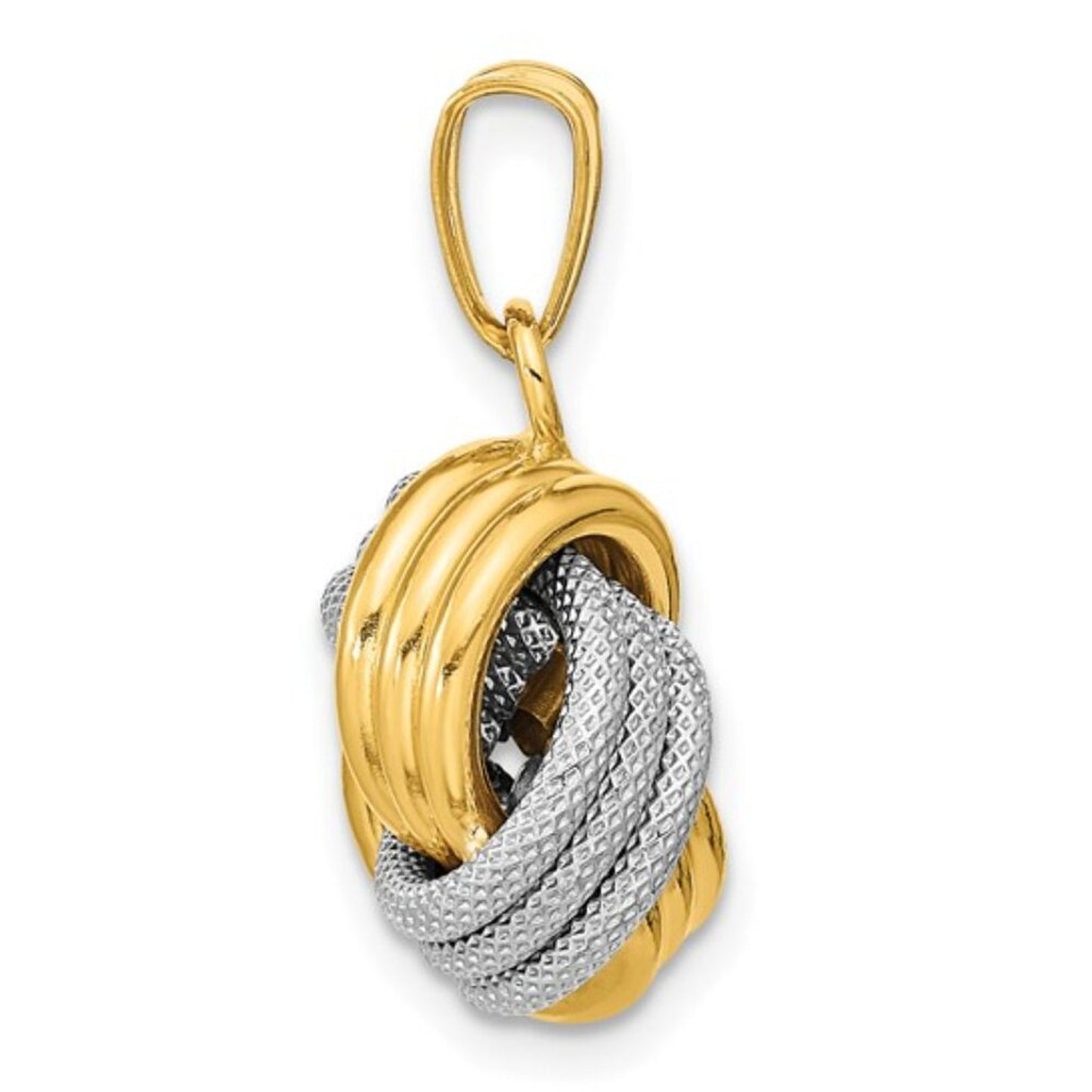 14K Two-Tone Gold Love Knot Pendant – Polished & Textured