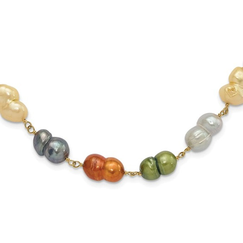 Sterling Silver Gold-tone Multicolor Freshwater Cultured PearlNecklace