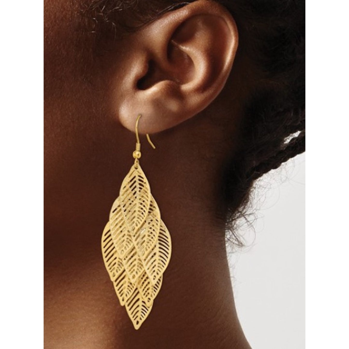 Gold Plated Leaf Dangle Drop Earrings - NWT