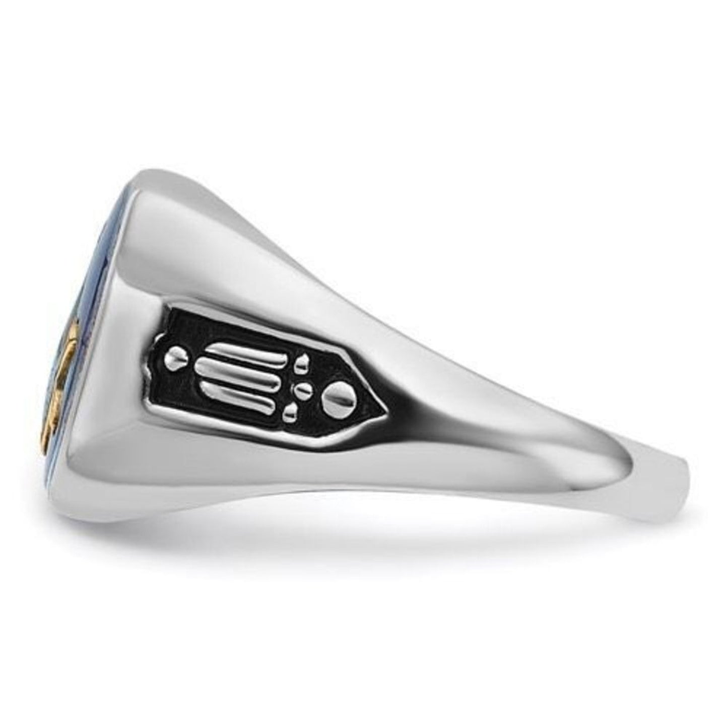 10k White Gold Men's Black Enamel and Imitation Blue Spinel Masonic Ring: