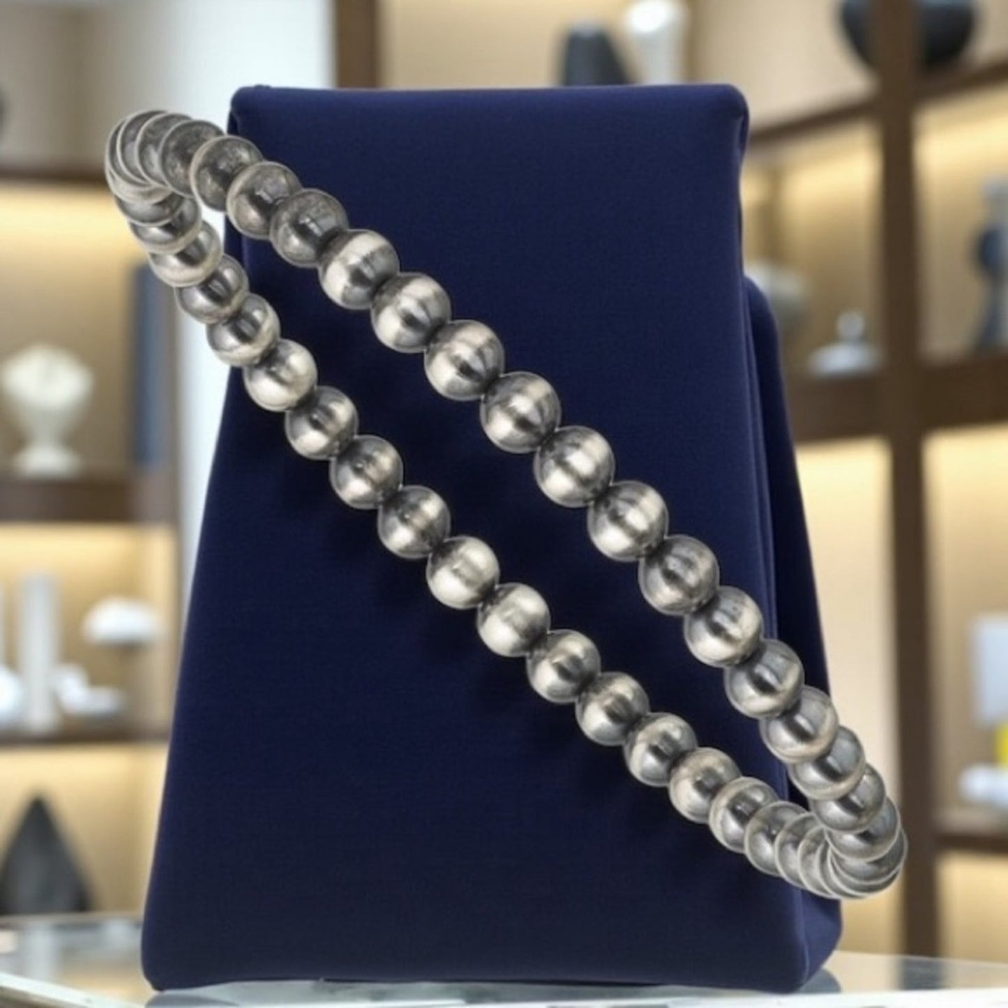 Sterling Silver 6.5in 4.00mm Navajo Style Beaded Stretch Bracelet