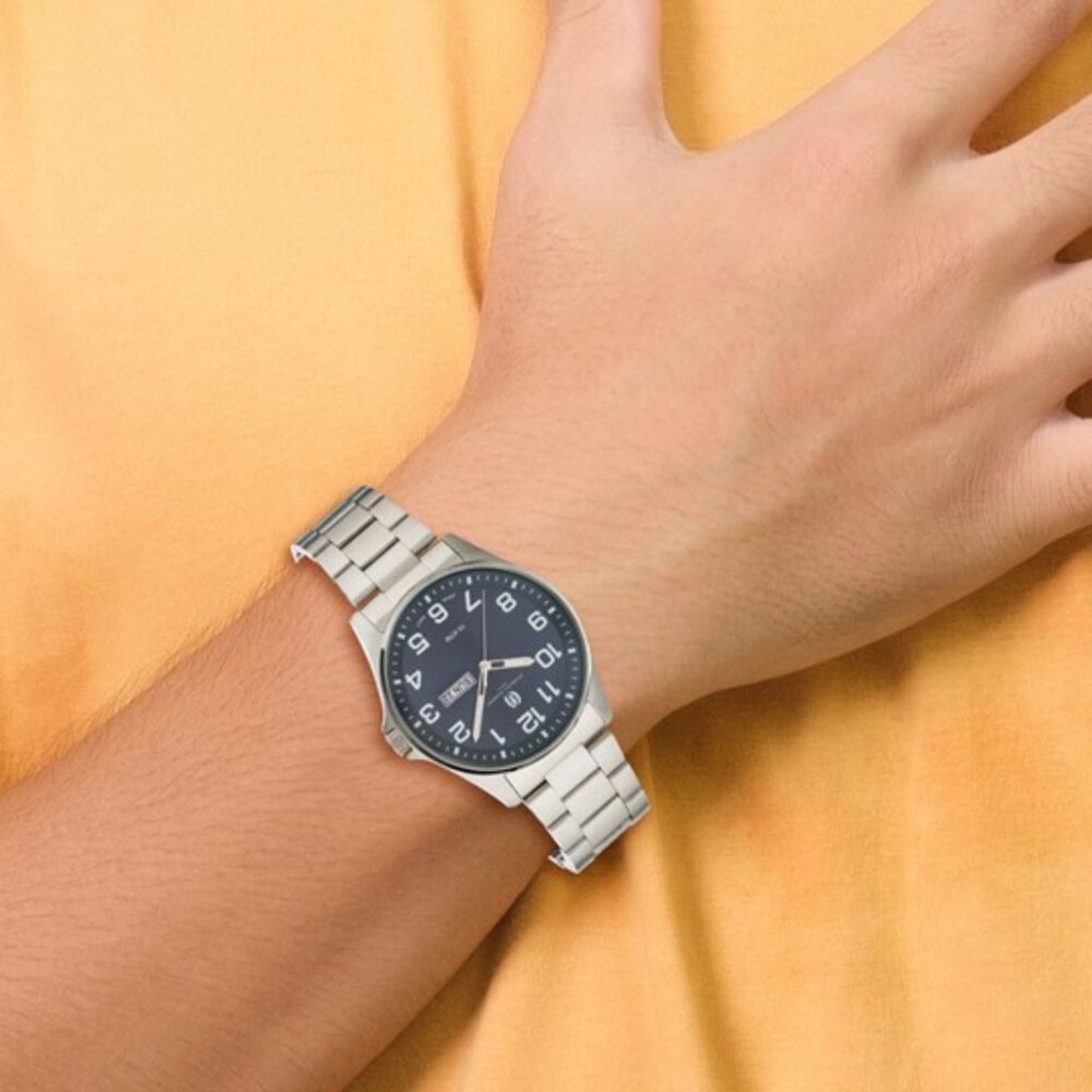 Charles Hubert Men's Stainless Steel Watch - Blue Dial - Day/Date - 10ATM