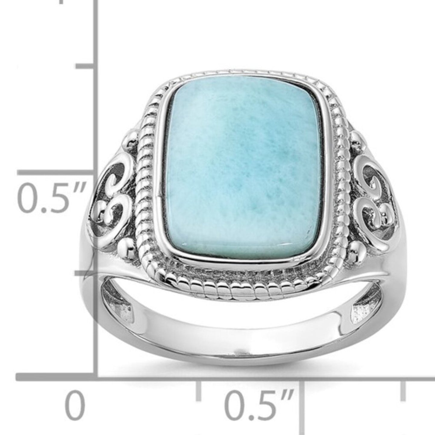 Sterling Silver Rhodium-Plated Oxidized Rectangular Larimar Ring – Filigree Desi