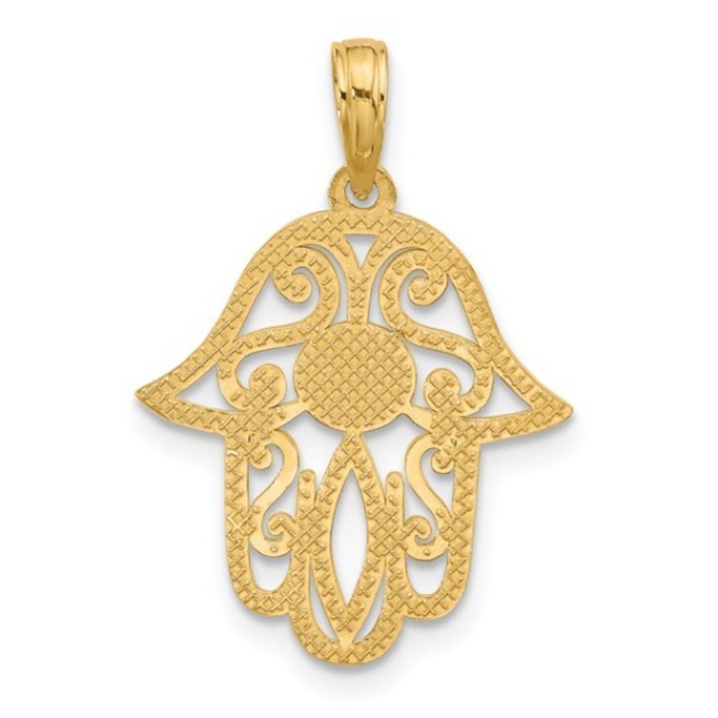 14k Yellow Gold Fancy Hamsa Charm Pendant – 25mm Detailed Protection Symbol
