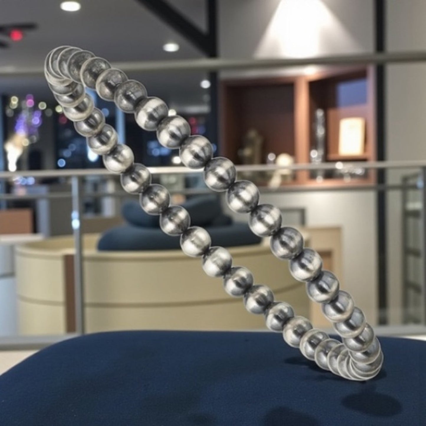 Sterling Silver 6.5in 4.00mm Navajo Style Beaded Stretch Bracelet