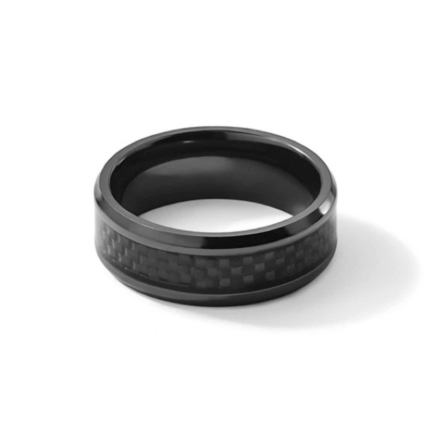 Chisel Black Zirconium 8mm Band - Polished w/ Carbon Fiber Inlay