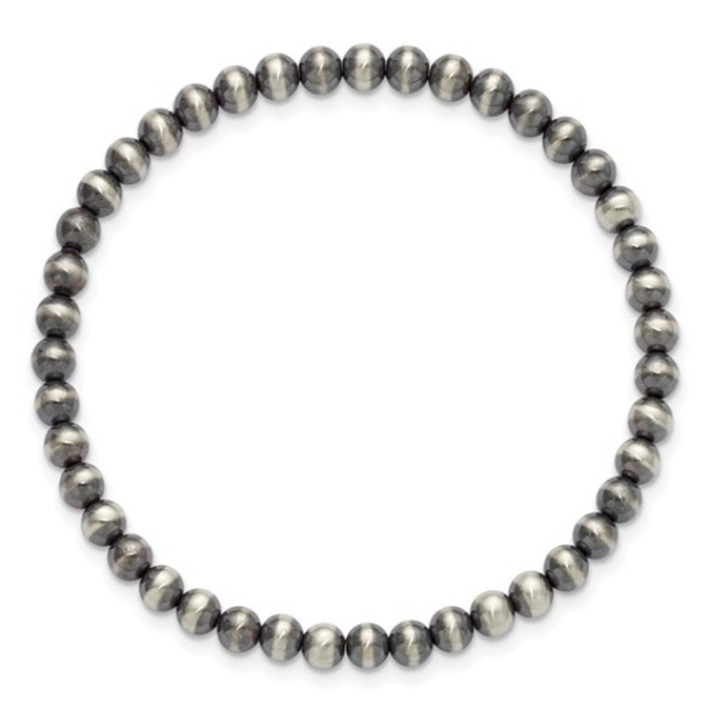 Sterling Silver 6.5in 4.00mm Navajo Style Beaded Stretch Bracelet