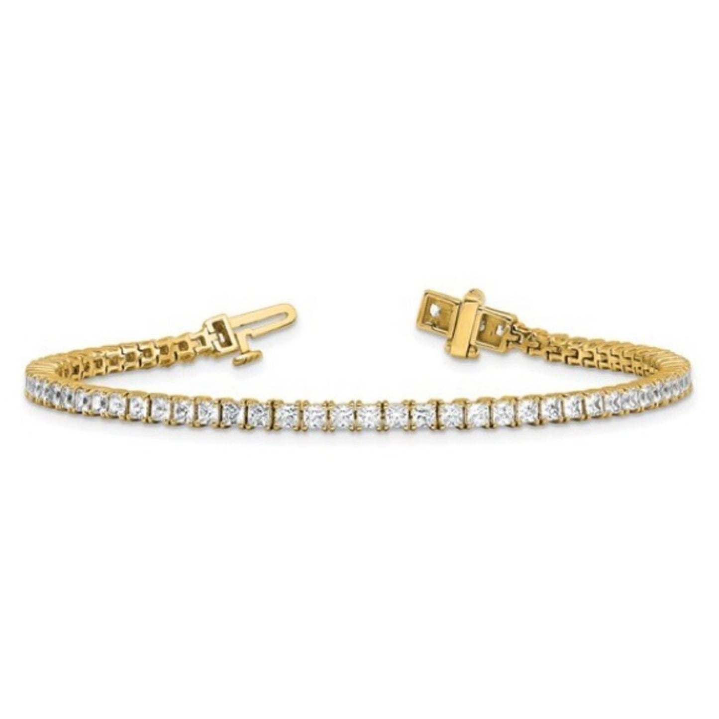 14K Yellow Gold 5ct Princess Lab-Grown Diamond Tennis Bracelet – 7"