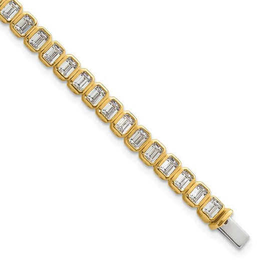 14K Yellow Gold 6 1/2ct Lab Grown Diamond Emerald Bezel Tennis Bracelet
