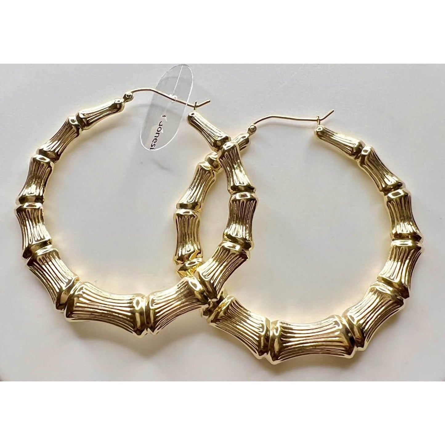 14k Gold Bamboo hoop earrings (33mm L x 8mm w)