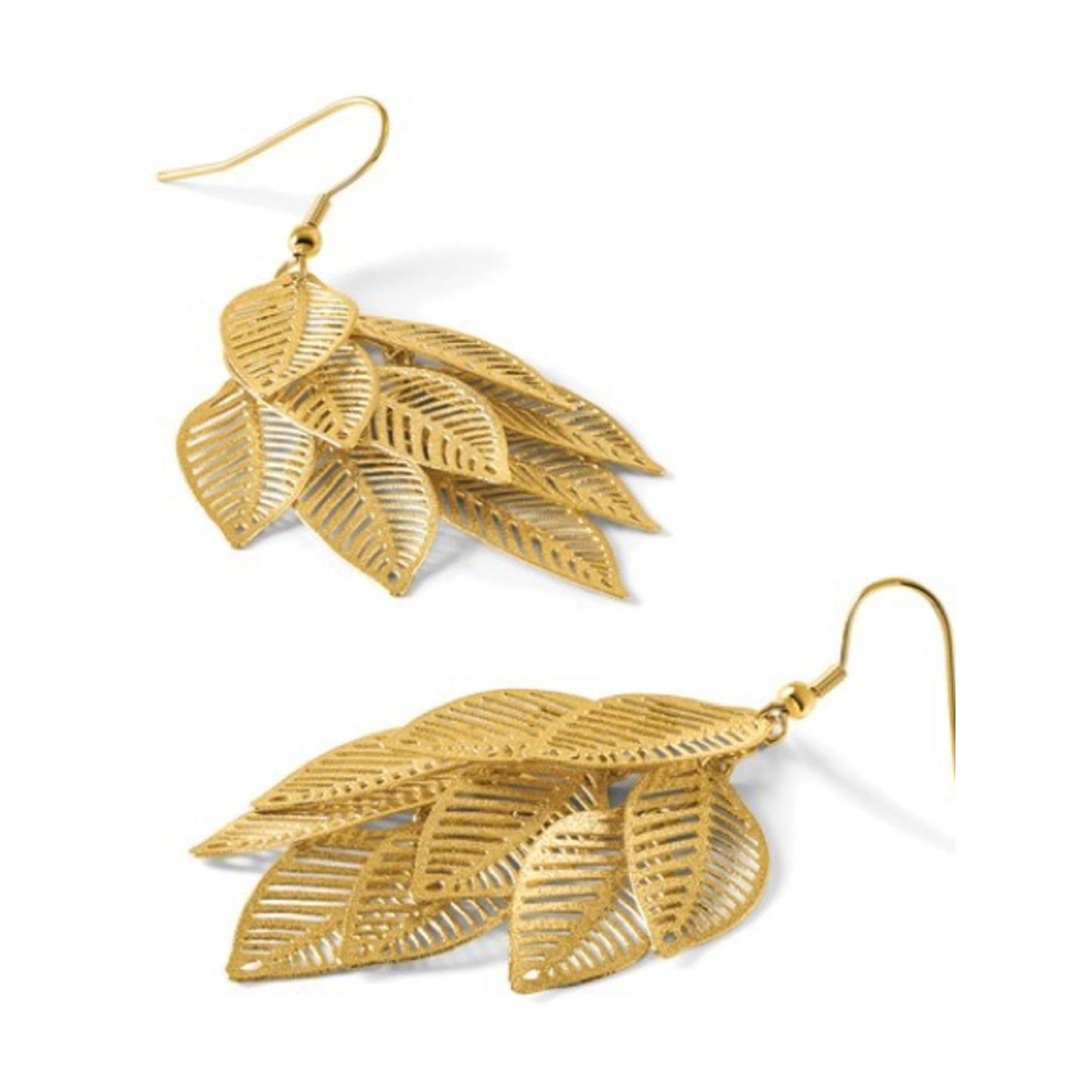 Gold Plated Leaf Dangle Drop Earrings - NWT