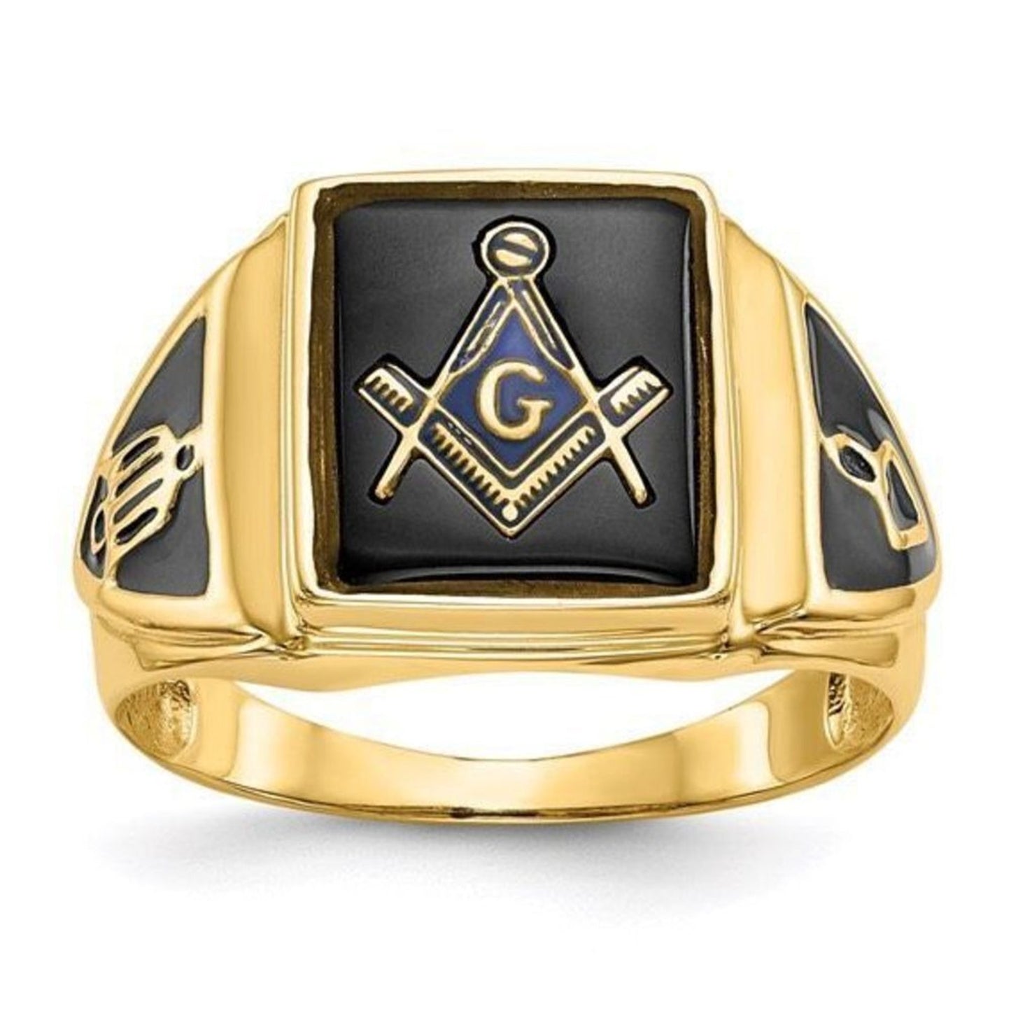 10k Men's Polished, Antiqued and Textured Onyx Masonic Ring