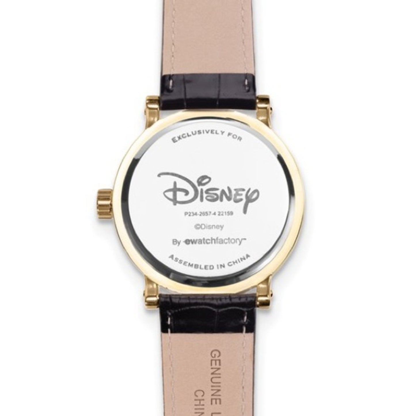 Disney Adult Mickey Mouse Gold-tone with Moving Hands Black Leather Band Watch