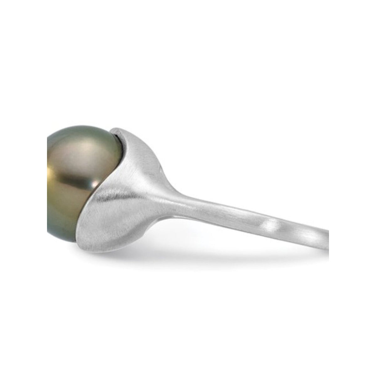 Modern Elegance: 14K White Gold Brushed Black Tahitian Pearl Ring