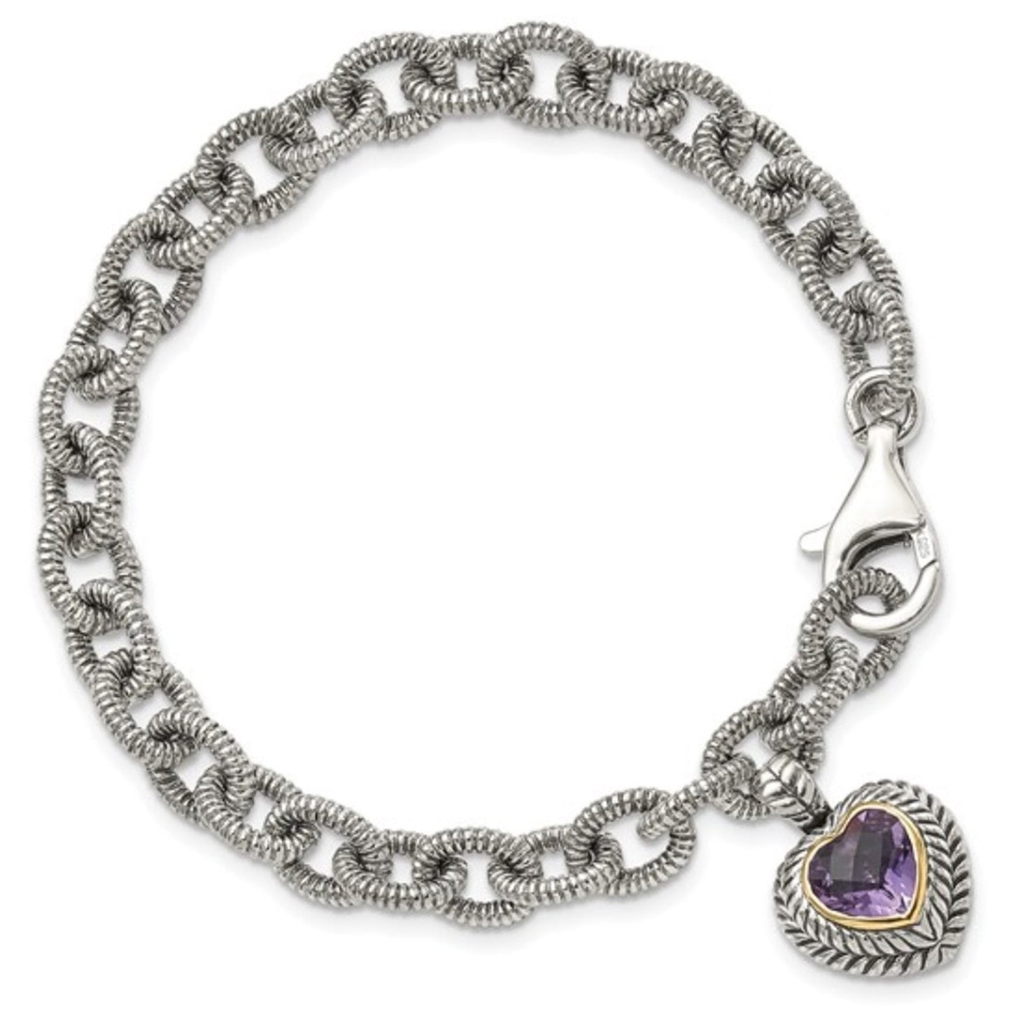 Shey Couture Antiqued Amethyst Heart Link Bracelet