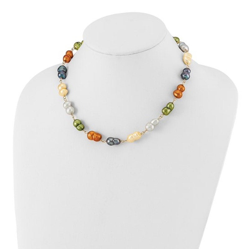 Sterling Silver Gold-tone Multicolor Freshwater Cultured PearlNecklace