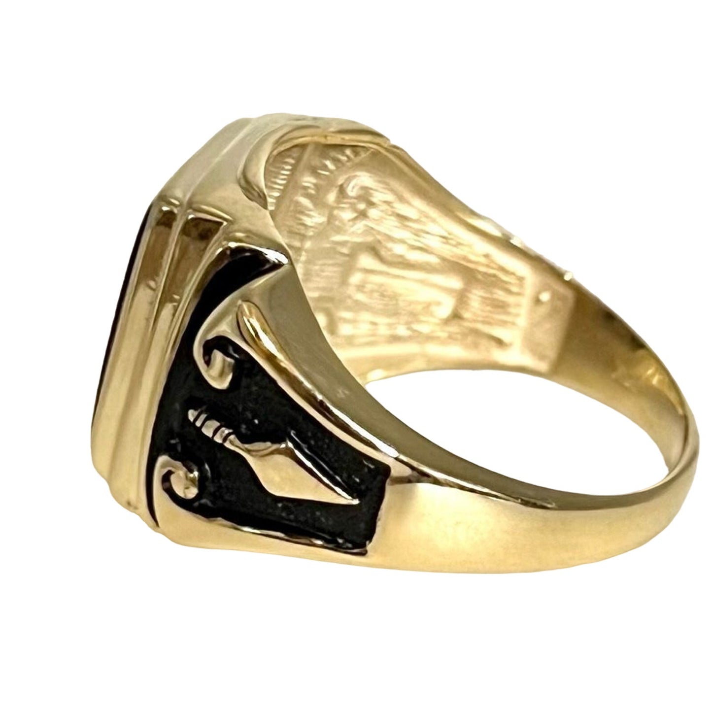 New 10k Men's Polished and Textured with Black Enamel and Onyx Masonic Ring