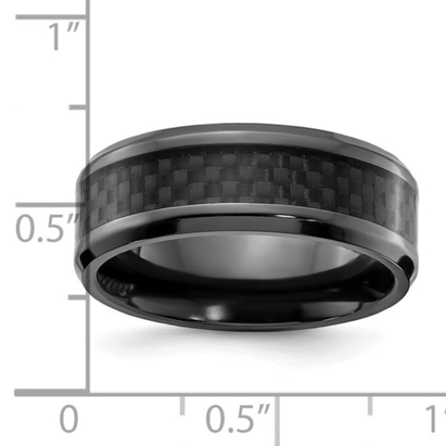 Chisel Black Zirconium 8mm Band - Polished w/ Carbon Fiber Inlay