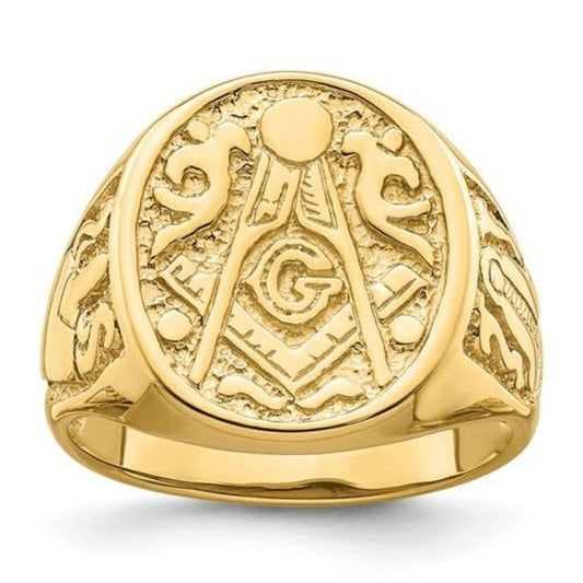 10k Men's Polished and Grooved (Not Enameled) Masonic Ring