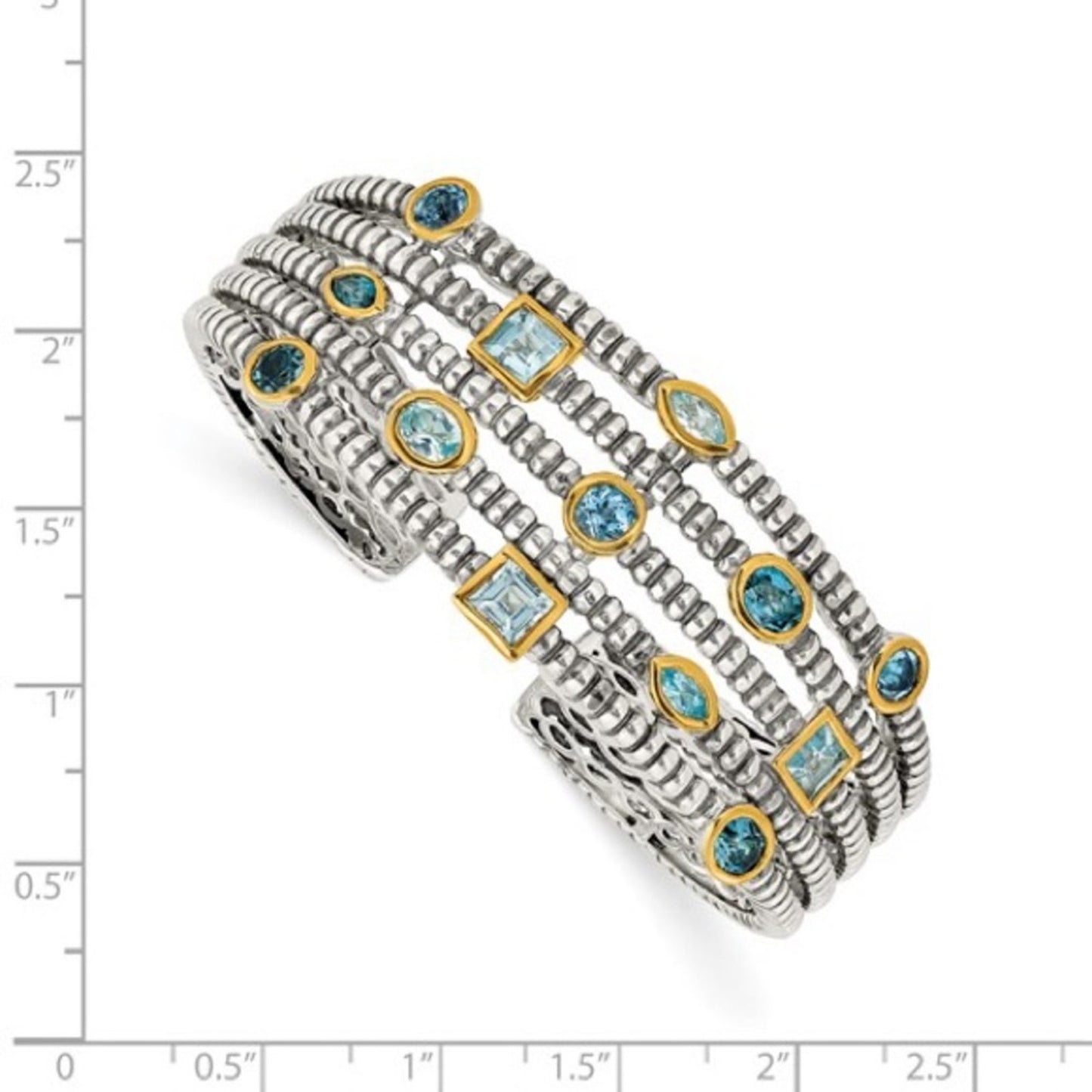 Shey Couture Silver & Gold Cuff Bracelet – Sky, Swiss & London Blue Topaz Stones