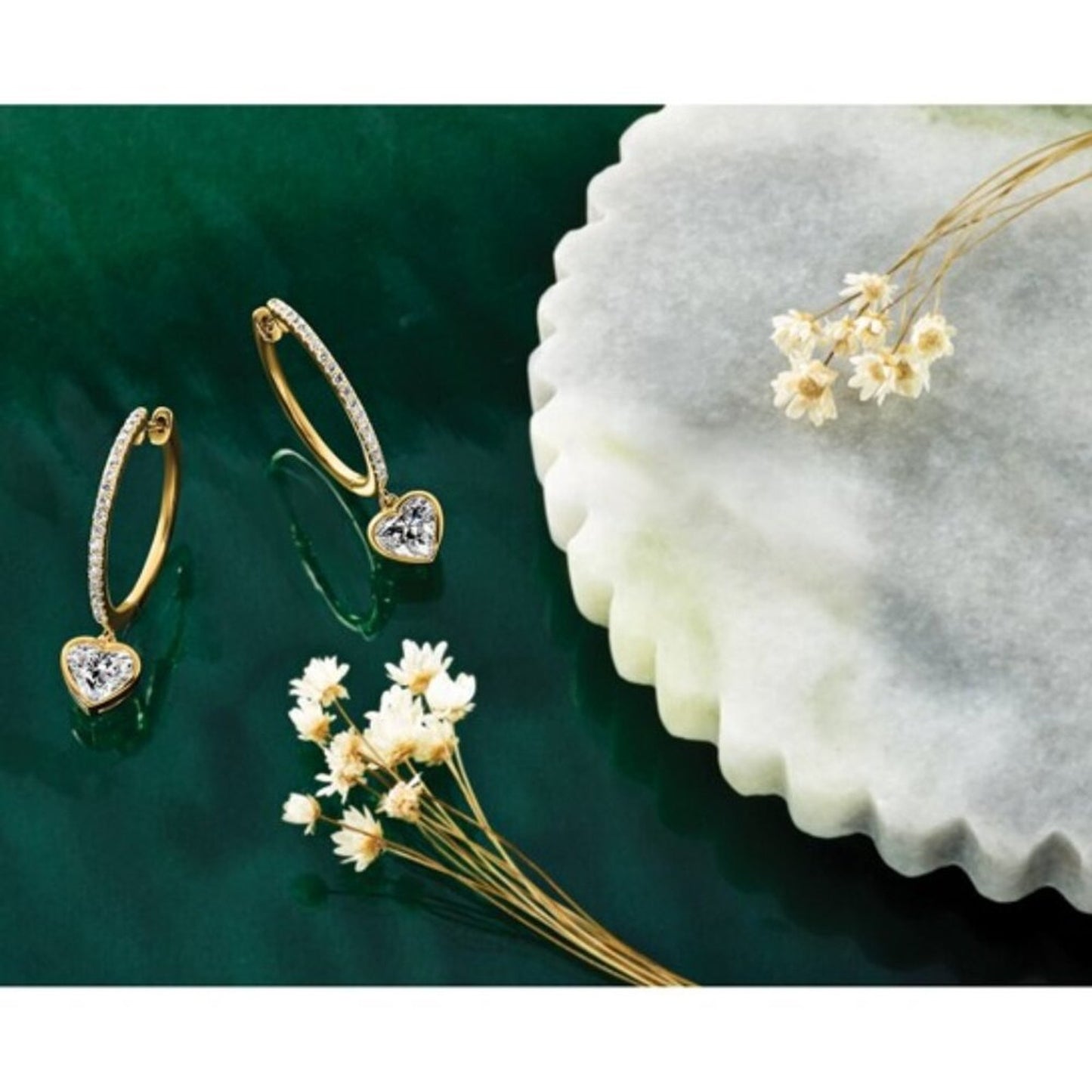 Certified 14k Gold Heart Bezel Lab Grown Diamond Dangle Hoops VS/F+