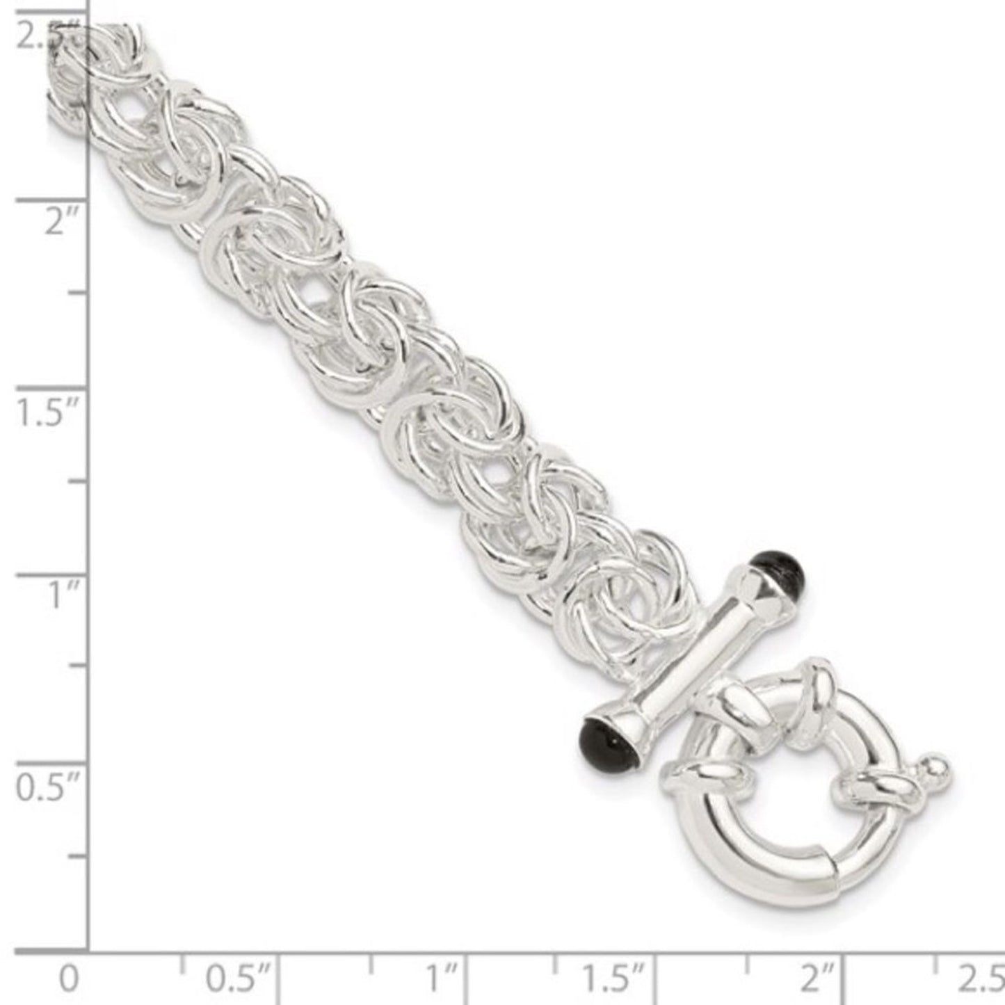 925 Solid Sterling Silver Black Onyx Byzantine Bracelet – 8" long- Brand New