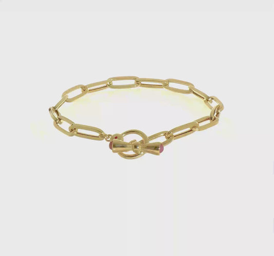 Elevate Your Wrist Game: Herco 14K Gold Ruby Paperclip Bracelet