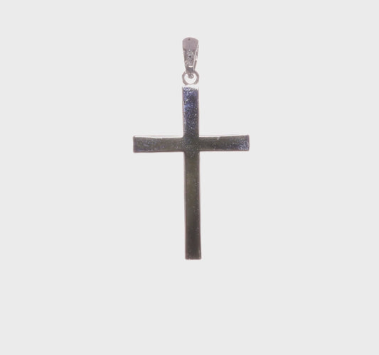 De-Ani Sterling Silver Rhodium-Plated Polished Front Textured Back Latin Cross Pendant