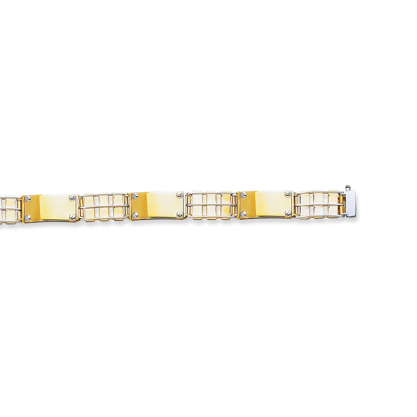 Men's 14K Two-tone Gold Railroad Link with Screw Detail 8.5" Chain Bracelet
