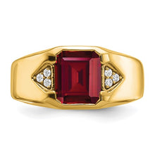 Load image into Gallery viewer, 14k Emerald-cut Created Ruby and Diamond Mens Ring

