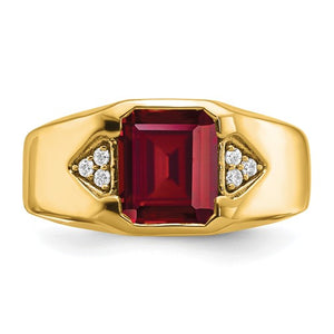 14k Emerald-cut Created Ruby and Diamond Mens Ring