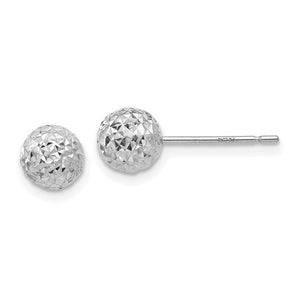 14k White Gold Diamond Cut Ball Earrings
