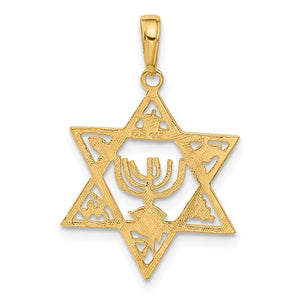 14K Star of David with Menorah Pendant