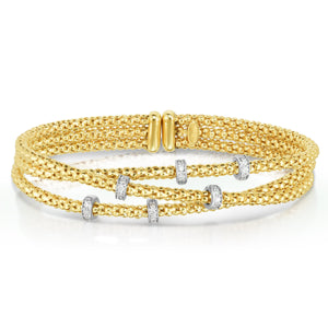 14K Gold Popcorn Diamond Crossover Bangle
