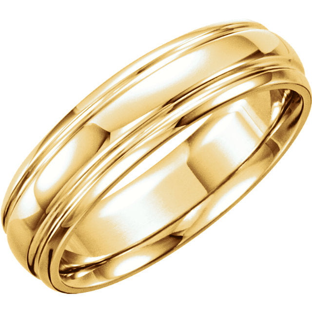 14K Yellow 6mm wide Grooved Wedding Band